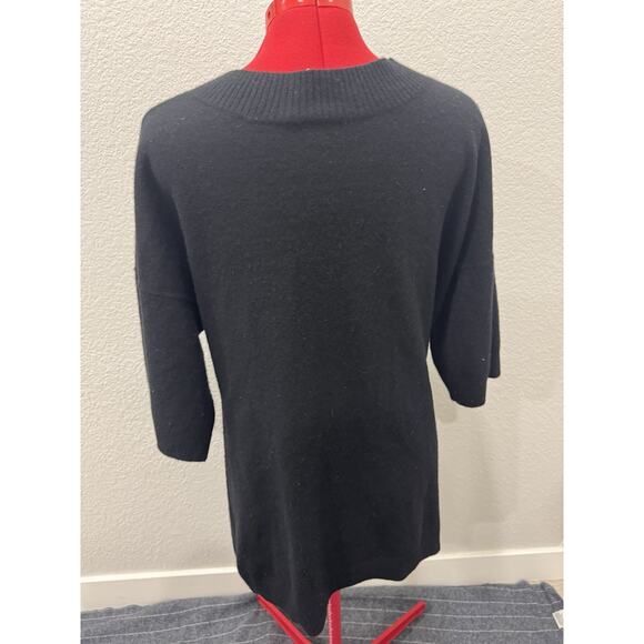 Black V Neck Sweater Dress Minimalist Style Casual Everyday Staple - Picture 2 of 6